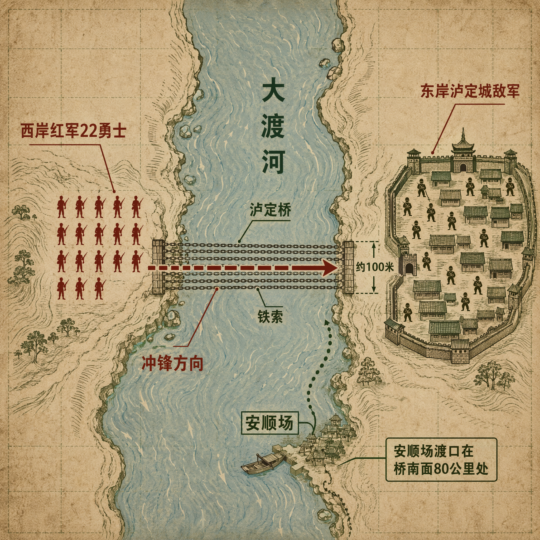 飞夺泸定桥示意图
